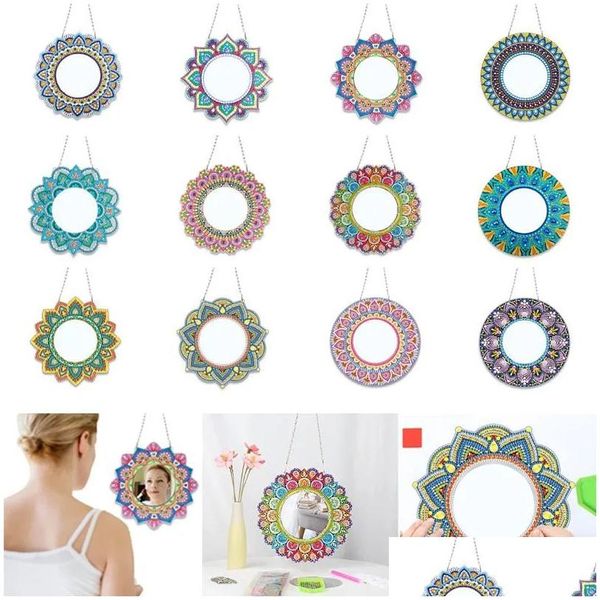 Arti e mestieri Fai da te Pittura diamante Specchio Mandala Modello Strass Ricamo Mosaico Trucco Appeso a parete Ornamento Decor Homefavor Dhudw