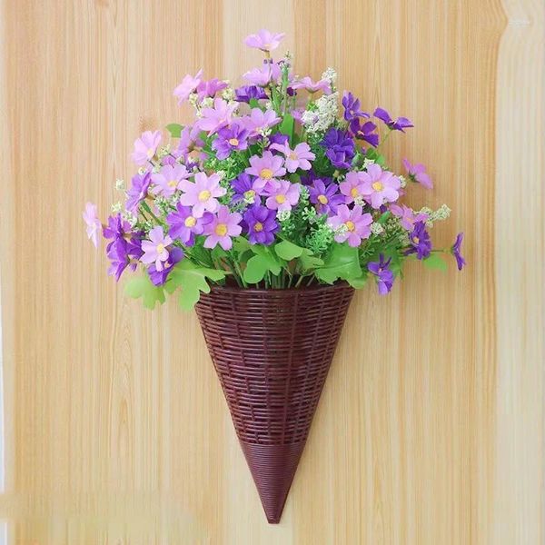 Flores decorativas artificiais multicoloridas cesta de flores falsas sem desbotamento decoração de porta traseira de casa jardim externo decoração suspensa