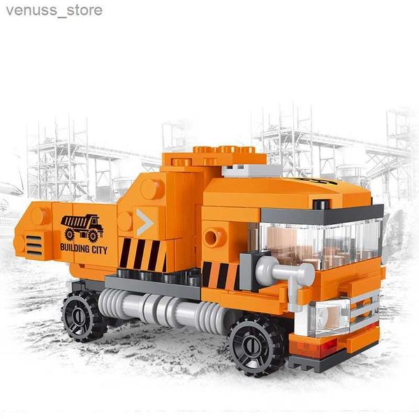 Bloqueia novos mixer de cimento de engenharia de caminhões pesados Mini carregador de automóveis clássicos de modelos de construção de blocos de construção de tijolos Toy City R231208