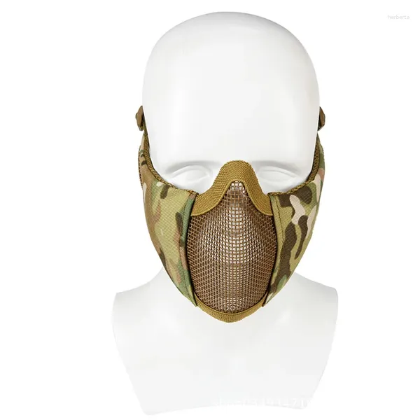 Bandanas askeri fan yarı yüz çelik tel örgü ve kulak koruma entegre maske taktik açık koruyucu nefes alabilen
