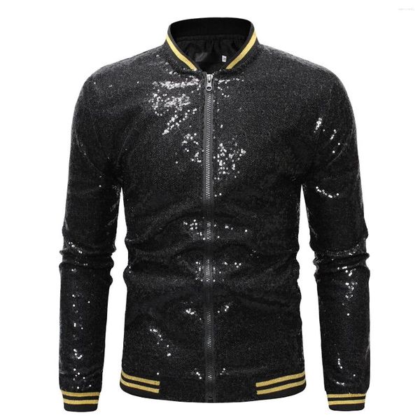 Männer Jacken Glänzende Pailletten Sparkle Jacke Für Männer 2024 Est Gold Glitter Gestreiften Reißverschluss Herren Und Mäntel Party Dance Show kleidung