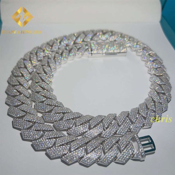 Cadeia de Miami pronta para enviar 18mm 925 Sterling Silver VVS Moissanite Iced Out Chain Link Chain