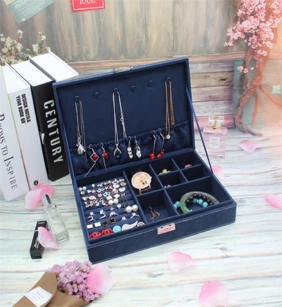 NEUE Mode-Stil Leder Schmuck Lagerung Box Woode Lagerung Box Für Mädchen Halskette Ringe Etc Make-Up Organizerboite a bijoux C01166618801