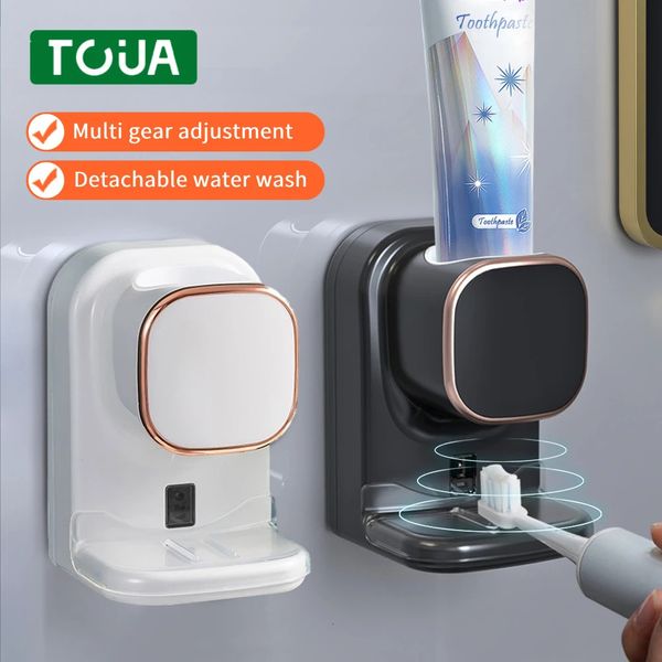 Portaspazzolino Dispenser di dentifricio intelligente a 3 modalità Sensore automatico Spremidentifricio elettrico montato a parete Accessori USB rimovibili per il bagno 231206