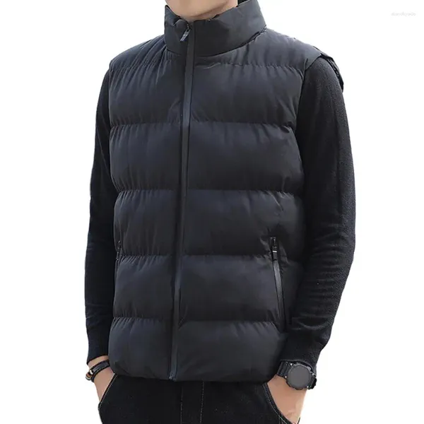 Gilet da uomo Gilet antivento da uomo Cappotto imbottito con colletto alla coreana con protezione del collo Tasche con cerniera Calore per l'autunno inverno