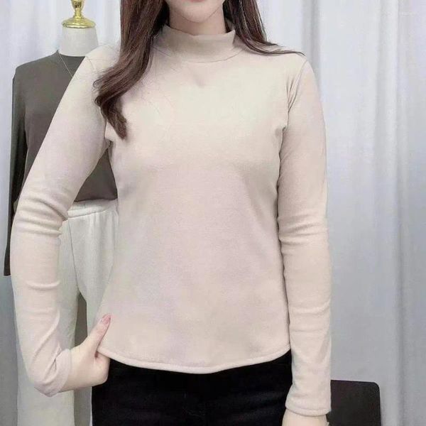 Blusas femininas versáteis mulheres top mock colar térmico pulôver fino ajuste comprimento médio cor sólida moletom para outono primavera elástico