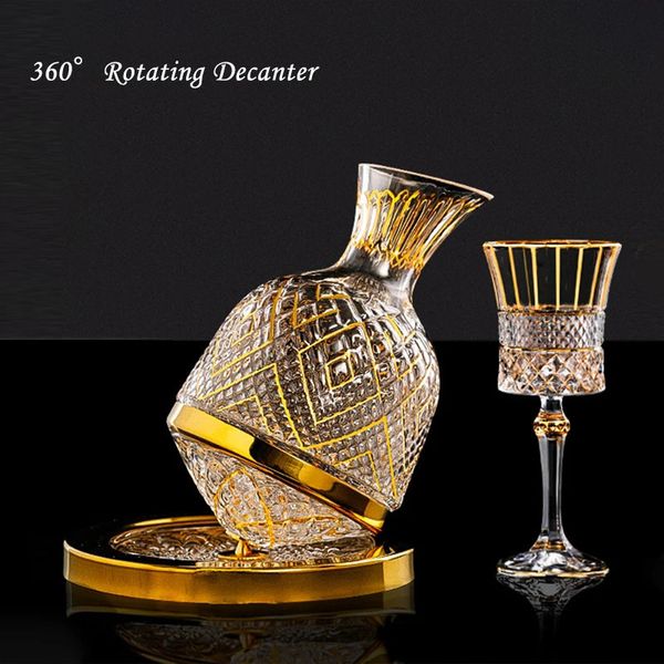 Bar Tools High Grade Crystal Glass Decanter 360 Rotating Tumbler 1500ml Dispenser Champagne Whisky Garrafa de Vinho Presente Decore Glassware 231206