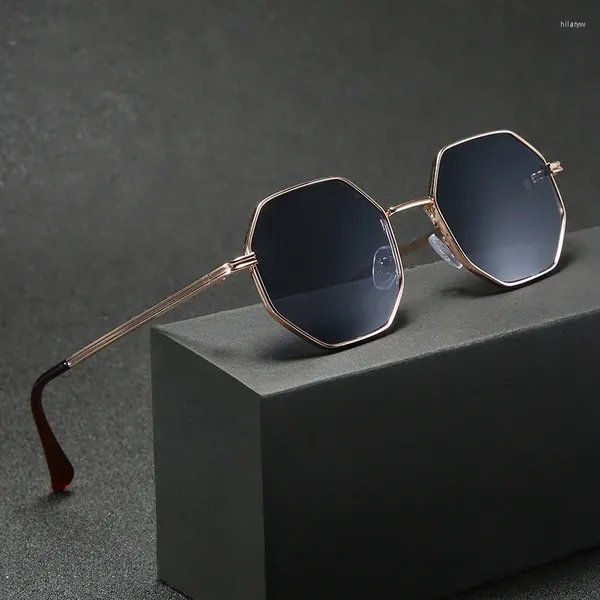 Óculos de sol 2024 polígono homens vintage octógono metal para mulheres óculos de sol senhoras gafas de sol