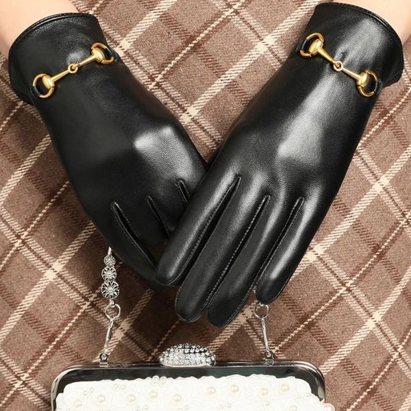 Fünf-Finger-Handschuhe, echte Schaffell-Lederhandschuhe für Damen, Winter, warm, Touchscreen, Texting, Kaschmir-gefüttertes Kleid, Outdoor-Handschuhe 231207