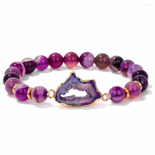 Braccialetti con ciondoli Gioielli da polso da donna in pietra naturale Druzy irregolari con perline viola agate viola all'ingrosso