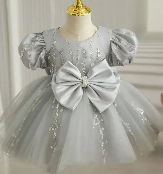 Mädchenkleider Grauer Tüll Flauschiges Party-Baby-Kleid für Kleinkinder, Tutu, 1. Geburtstag, Prinzessin für Hochzeit, Abschlussball, Weihnachtskleid
