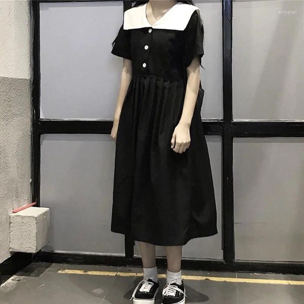 Ethnische Kleidung Schwarz Japanischer Stil Kleider Sommer 2023 Midi Langes Kleid Seemannskragen Niedliches Harajuku Kawaii Retro Mädchen FF2224