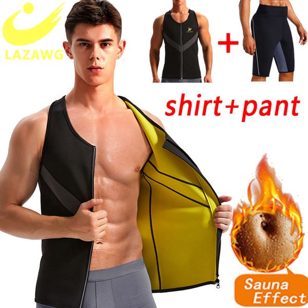 Heißer Thermische Taille Trainer Hemd Männer Sweat Sauna Weste Schlanke Shorts Body Shaper Korsett Neopren Bauch Fett Brennen Anzug Hosen