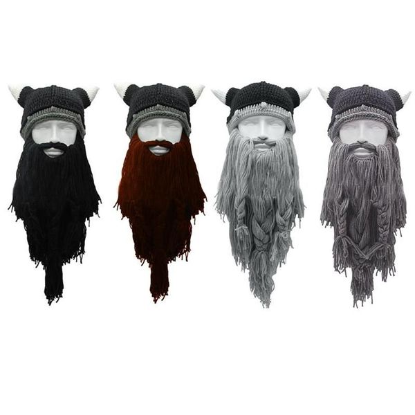 Geniş Memlu Şapkalar Yetişkin Çılgın Komik Cadılar Bayramı Cosplay Örme Viking Sakal Boynuz Şapka Maskesi Barbar Vagabond Vintage Beanie Cap Wi287o