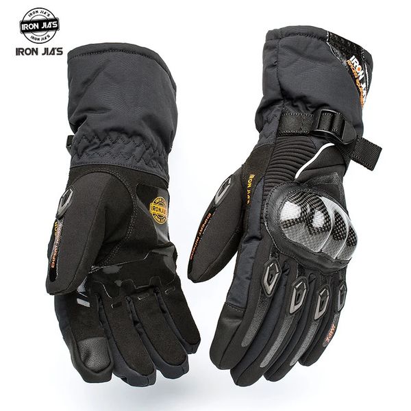 Fünf-Finger-Handschuhe IRON JIA'S Winter-Motorradhandschuhe für Herren, wasserdichte Carbonfaser-schützende warme Motorrad-Rutschfest-Touchscreen-Moto-Handschuhe 231207