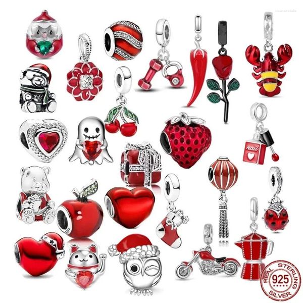 Lose Edelsteine Silber 925 DIY Schmuck Rote Kirsche Frucht Chili Kaffeekanne Anhänger Herzförmiger Charm Bead Fit Original Halskette