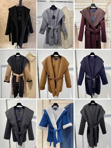 Misto Lana da Donna Cappotti Invernali da Donna di Lusso di Design Cappotto di Lana Moda Socialite Giacche Calde Parka Lettere Casuali Stampe Mantello Cappotto Flessibile - Giubbotti con Cinture