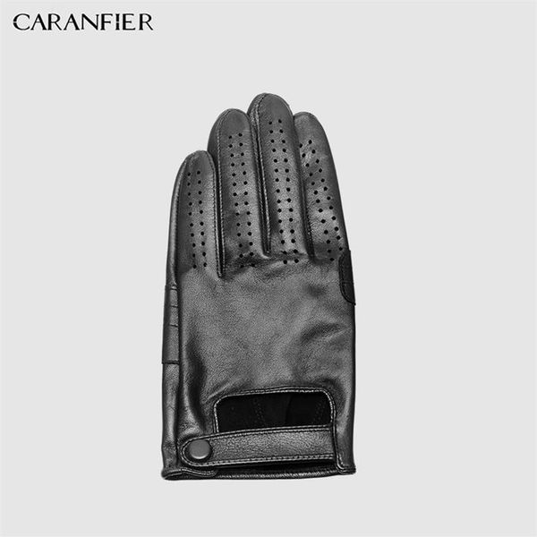 Moda-CARANFIER Mens Luvas De Couro Genuíno Masculino Respirável Pele De Cabra Fina Primavera Verão Outono Condução Anti-skid Mittens Homens Glo2237