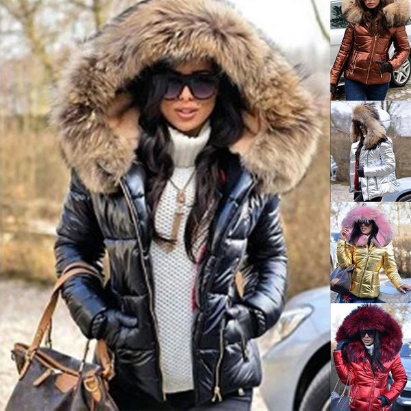 Frauen Pelz Faux Winter Warme Quilten Verdickt Schnee Mantel Kurze Einfarbig Mit Kapuze Kragen Mode Baumwolle gefütterte Jacke Wasserdicht 231208