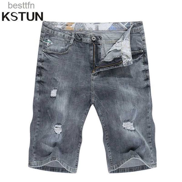 Herrenjeans KN Ripped Jeans für Männer Denim Shorts Grau Stretch Slim Fit Herren Jeans Destroyed Moto Biker Jeans Hosen Hip Hop Shorts Für ManL231208