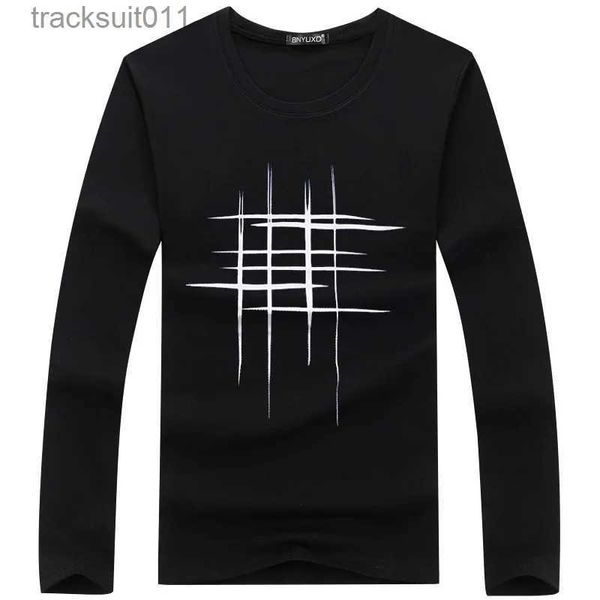 Homens camisetas Verão Simples Linha Cross Design Long Sle Homens T-shirt Algodão Respirável O-pescoço Curto-Trenó Homem Rua Solta Casual Top Tees L231208