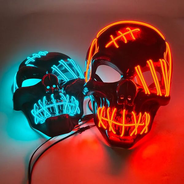 Maschere per feste 2023 Design Maschera per la testa del teschio Scheletro horror LED Decorazioni per luci al neon per Halloween 231207