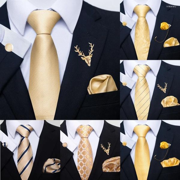 Arco laços champanhe ouro listrado paisley sólido homens seda gravata de casamento design de moda gravata para hanky cufflink festa de negócios