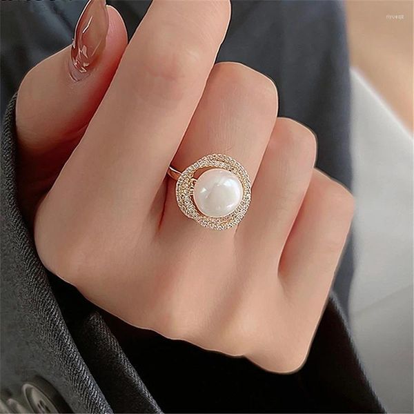 Hochzeit Ringe Gold Farbe Kristall Simulierte Perle Ring Schmuck Elegante Vintage Für Frauen Koreanische Mode Party Zubehör