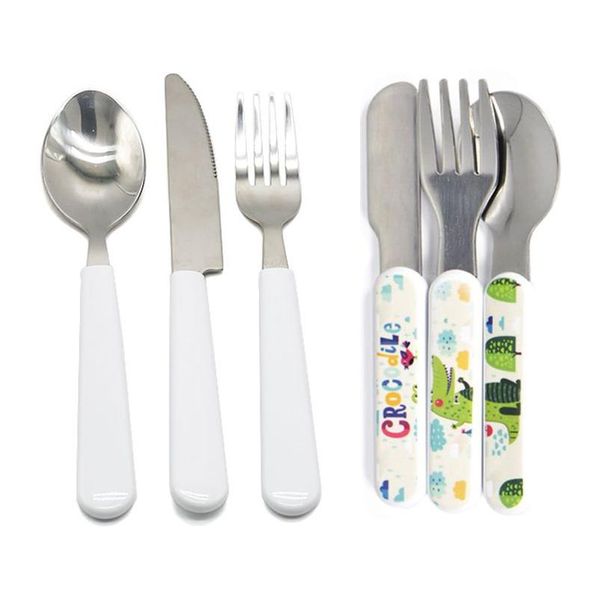 Set di stoviglie Sublimazione Posate in bianco Adt e bambino Trasferimento di calore Cucchiaio Forchette Coltelli Set di stoviglie occidentali Fai da te Regali di Natale D Dhv8P