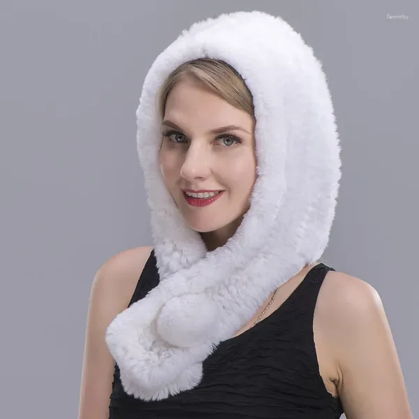 Lenços MS.MinShu Inverno Mulheres Moda Real Rex Fur Capuz Cachecol Chapéu De Malha
