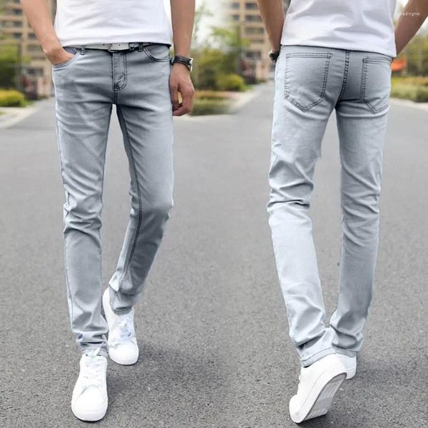 Jeans masculinos simples homens denim lápis calças skinny anti-pilling calças slim fit roupas masculinas