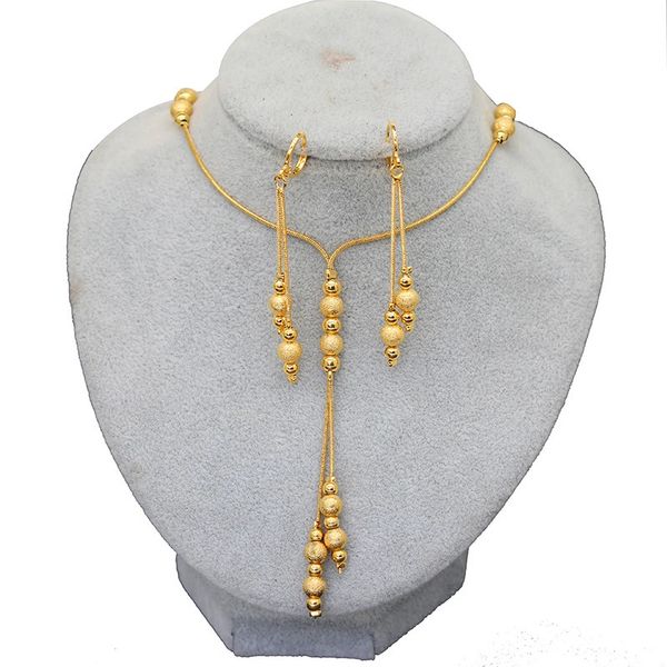 Hochzeits-Schmuck-Sets, modische Charms, Kugel-Sets, goldfarben, kleine Perlen, Dubai-Halskette, Ohrringe für Frauen, Mädchen, äthiopischer Schmuck, afrikanischer indischer Schmuck, Geschenk 231208