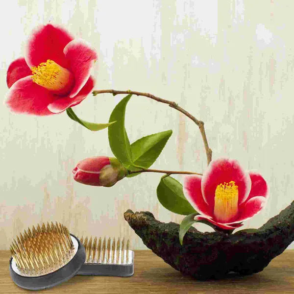 Flores decorativas 2 peças japonês kenzan ikebana organizador de flores com calibrador floral pino de cobre para artesanato diy