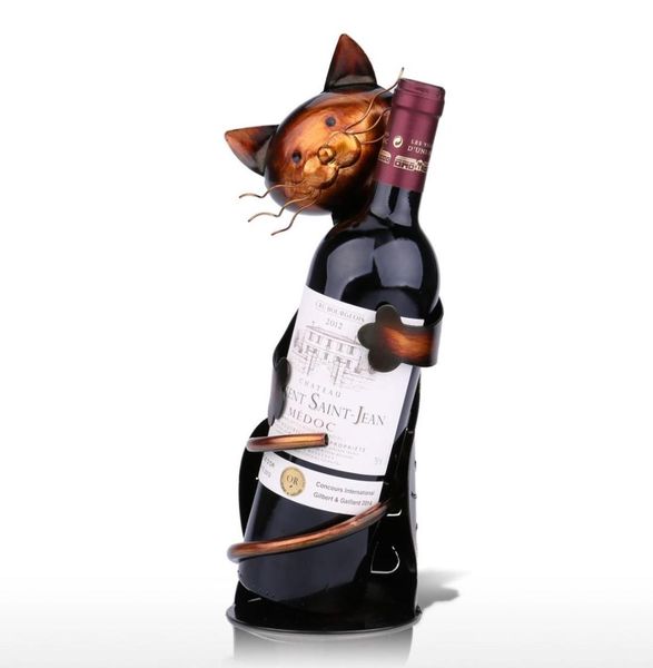 Tooarts decoração de interiores artesanato suporte de vinho em forma de gato prateleira de vinho escultura de metal escultura prática decoração de casa 7814632