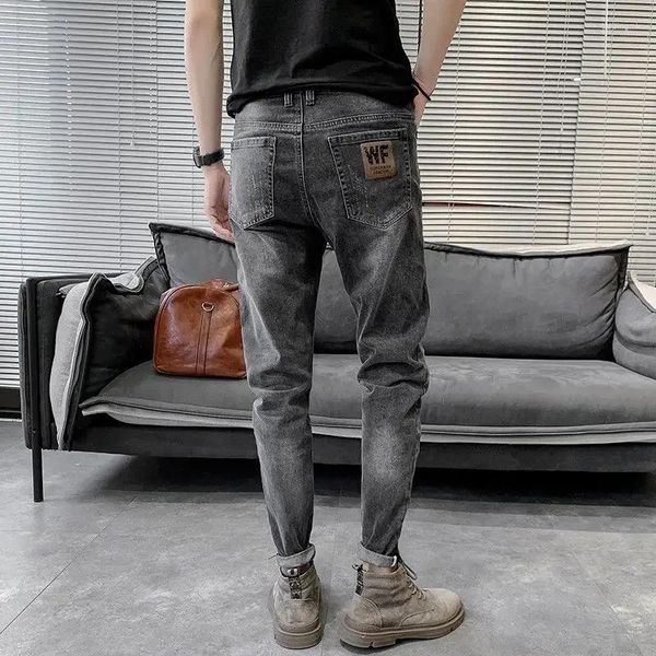 Мужские джинсы, эластичные укороченные брюки в стиле панк, эластичные мужские ковбойские брюки, летняя эстетичная хлопковая уличная одежда 90-х, классический корейский стиль