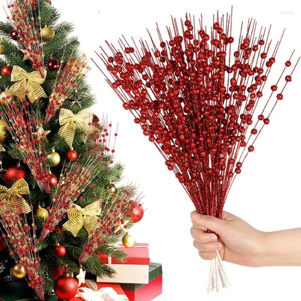 Fiori decorativi 5 pezzi di bouquet di fiori artificiali di Natale ornamenti glitter paillettes bacche rosse decorazioni per albero di natale per la ghirlanda domestica anno