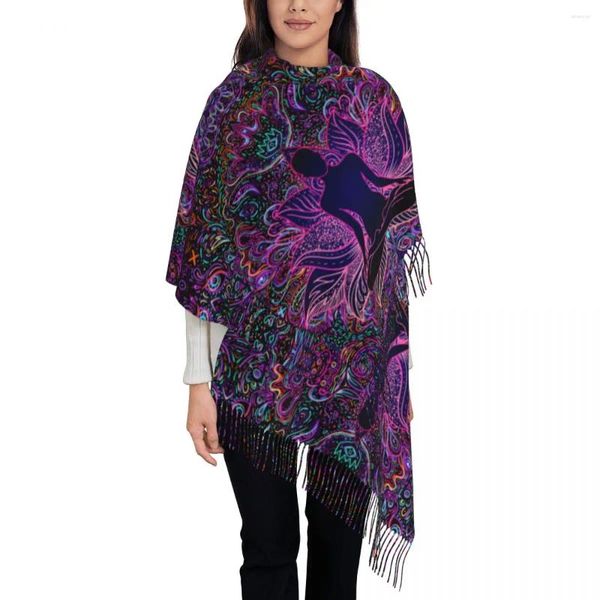 Sciarpe Sciarpa Buddha Zen Mandala per donna Autunno Inverno Scialli Pashmina e avvolgente lungo e grande con nappa