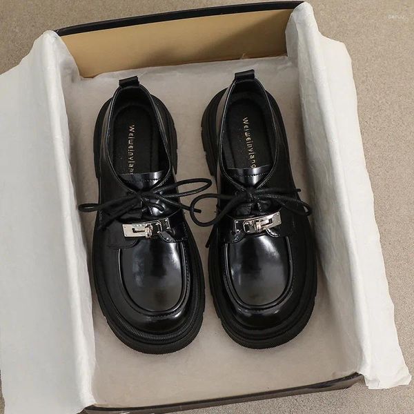 Sapatos de vestido estilo britânico mulheres couro primavera senhoras preto mocassins salto alto plataforma design andando e desgaste de escritório