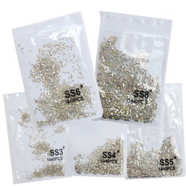 Decorações de Nail Art SS3ss8 1440pcs Clear Crystal AB ouro 3D Non Fix FlatBack Nail Art Strass Decorações Sapatos e Decoração de Dança 231207