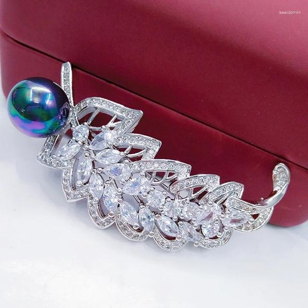 Spille Foglia personalizzata con perla Spilla da donna Spilla in bronzo vintage Accessorio per gioielli in cristallo color argento antico