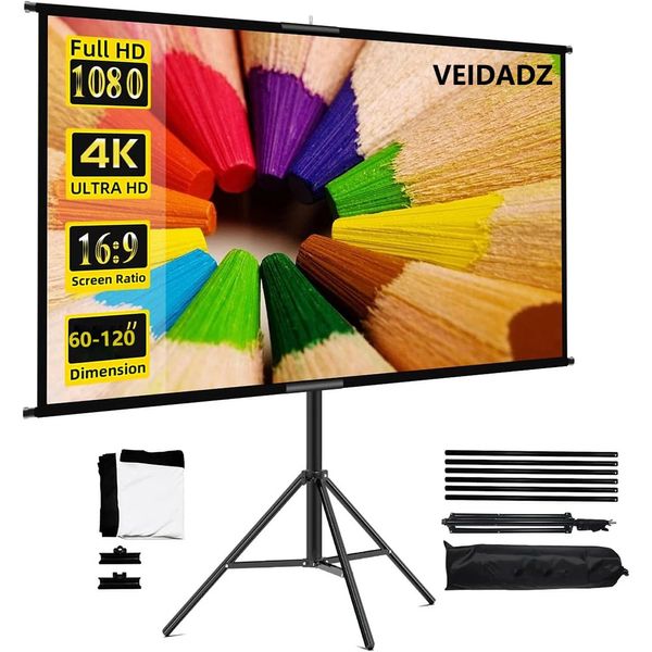 Telas de projeção Tela do projetor VEIDADZ com suporte dobrável branco sem rugas 60-120 polegadas 16 9 tela com bolsa para home theater interno externo 231207