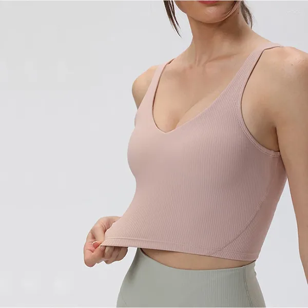 Completo da yoga Reggiseno sportivo a costine Canotta da donna Crop Top imbottito elastico da allenamento Abbigliamento sportivo Abbigliamento da palestra femminile Abbigliamento da corsa attivo per le donne