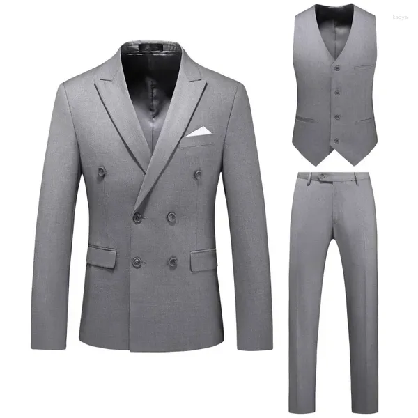 Ternos masculinos de design de moda negócios fino ajuste duplo breasted sólido masculino formal casamento casual palco smoking (jaqueta colete calças) 6xl-m