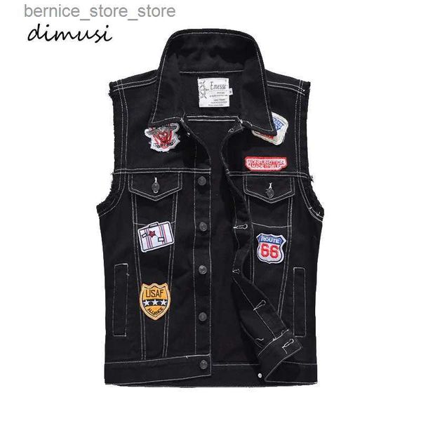 Gilet da uomo DIMUSI Estate Uomo Design vintage Gilet di jeans Capispalla casual Retor Giacche senza maniche Uomo Biker Patch Jean Gilet Abbigliamento Q231208