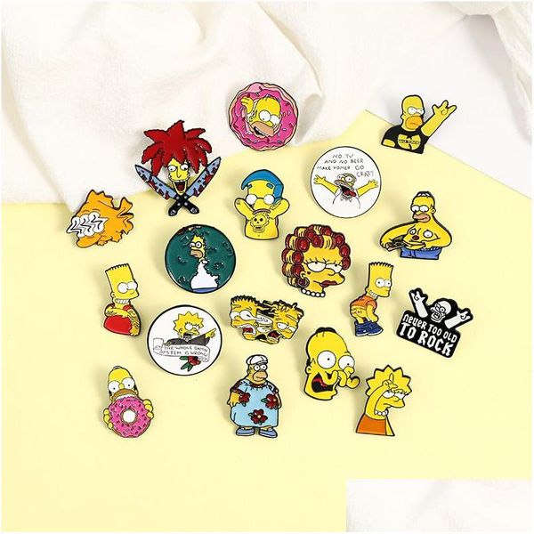 Cartoon Zubehör Lustige Animierte Sitcom Simpson Brosche Für Frau Niedliche Abzeichen Kragen Hemd Emaille Pin Broschen Männer Metall Schmuck Acces Dhtck