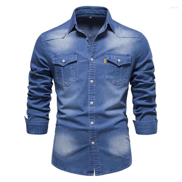 Männer Casual Hemden Herbst Baumwolle Denim Hemd Für Männer 2023 Langarm Hohe Qualität Einfarbig Cowboy Slim Fit Designer top