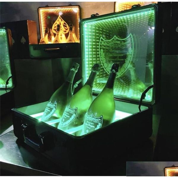 Eiskübel und Kühler 3 Flaschen LED wiederaufladbar Dom P Champagner Koffer Weinflaschenträger Box Glorifier Vitrine Homefavor Dhce9