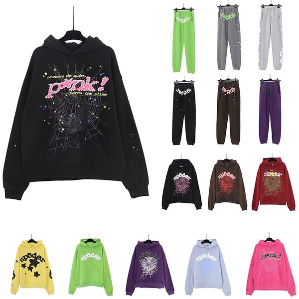 Sp5der tasarımcı pembe kapüşonlu erkekler lüks sweatshirt en kaliteli ter gömlek gençlik pop moda trend basılı pantolon pamuklu kapüşonlu set adam xl ile uzun kollu kapüşonlu gevşek