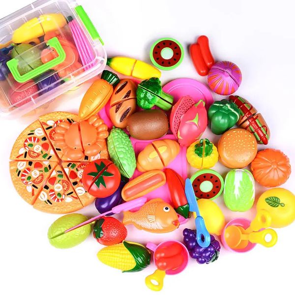 Casa de boneca Acessórios DIY Retend Play Brinquedos Plástico Corte de Alimentos Frutas Vegetais Finja Crianças Cozinha Montessori Aprendendo Brinquedo Educacional 231207