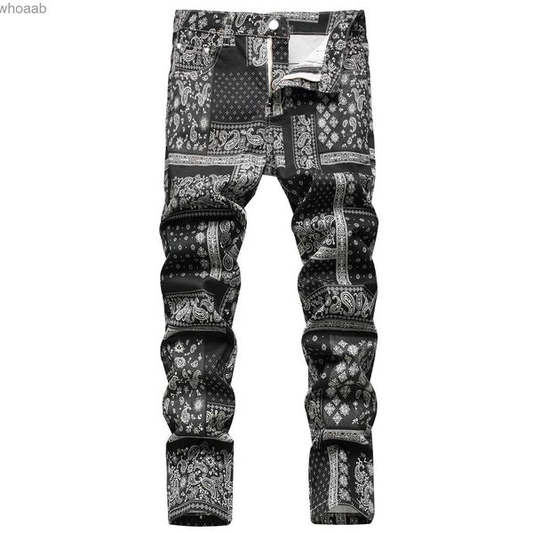 Calças de brim masculinas de alta qualidade dos homens magro-ajuste estiramento calças de brim 3d na moda impressão decorações hip hop jeans elegante sexy rua moda calças de brim; YQ231208